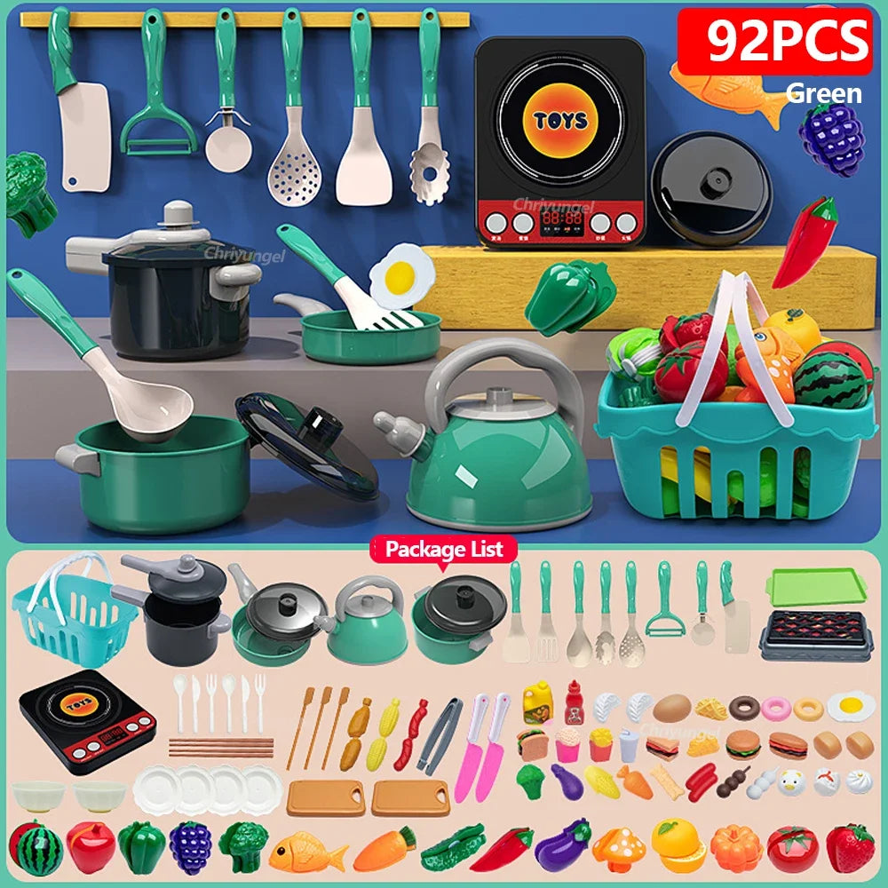 Kids Pretend Play Kitchen Set with Pots and Play Food