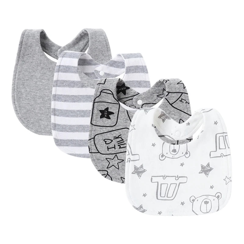 Ein Set aus grau-weiß gestreiften Cartoon-Baby-Kragen für Neugeborene und Kleinkinder.