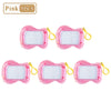 Five pink mini magnetic drawing board keychains with yellow strings and stylus.
