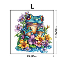 A detailed illustration of a frog surrounded by various colorful flowers on a square piece of art.
