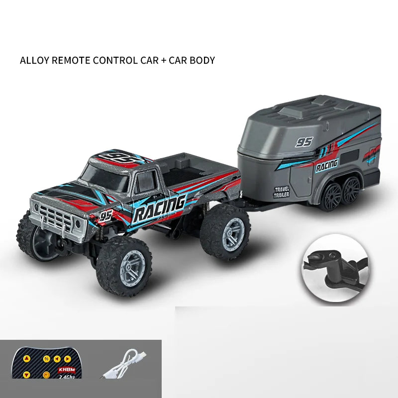 An alloy remote control car and car body set featuring a truck model and a remote control transmitter.
