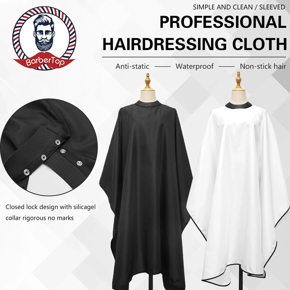 Black and white professional hairdressing cloth for barbers with anti-static, waterproof, and non-stick features
