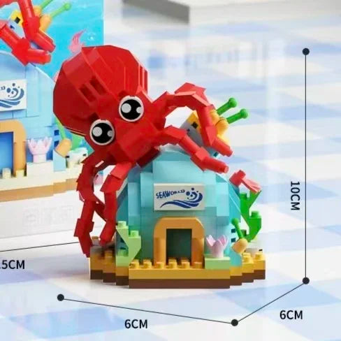 A set of Ocean Animal Building Blocks featuring a red crab, a blue fish, and other sea creatures.