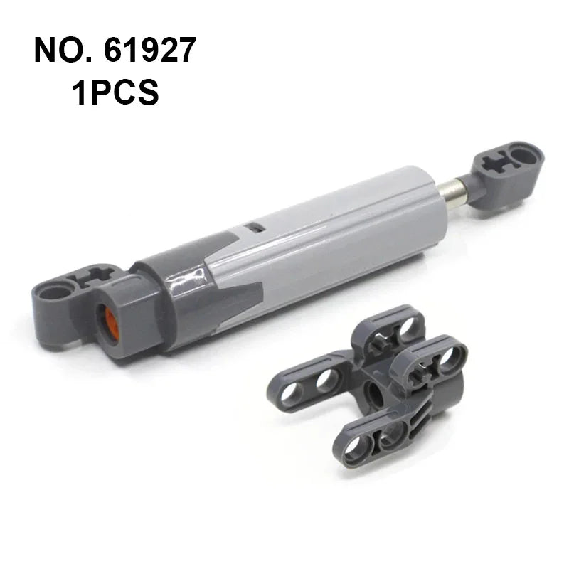A gray technical power functions motor set for building blocks with an attached piece.