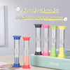 A set of six colorful hourglass sand timers used to help kids overcome procrastination.