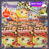 A display of cute plush keychain blind box toys featuring characters with yellow and purple accents.