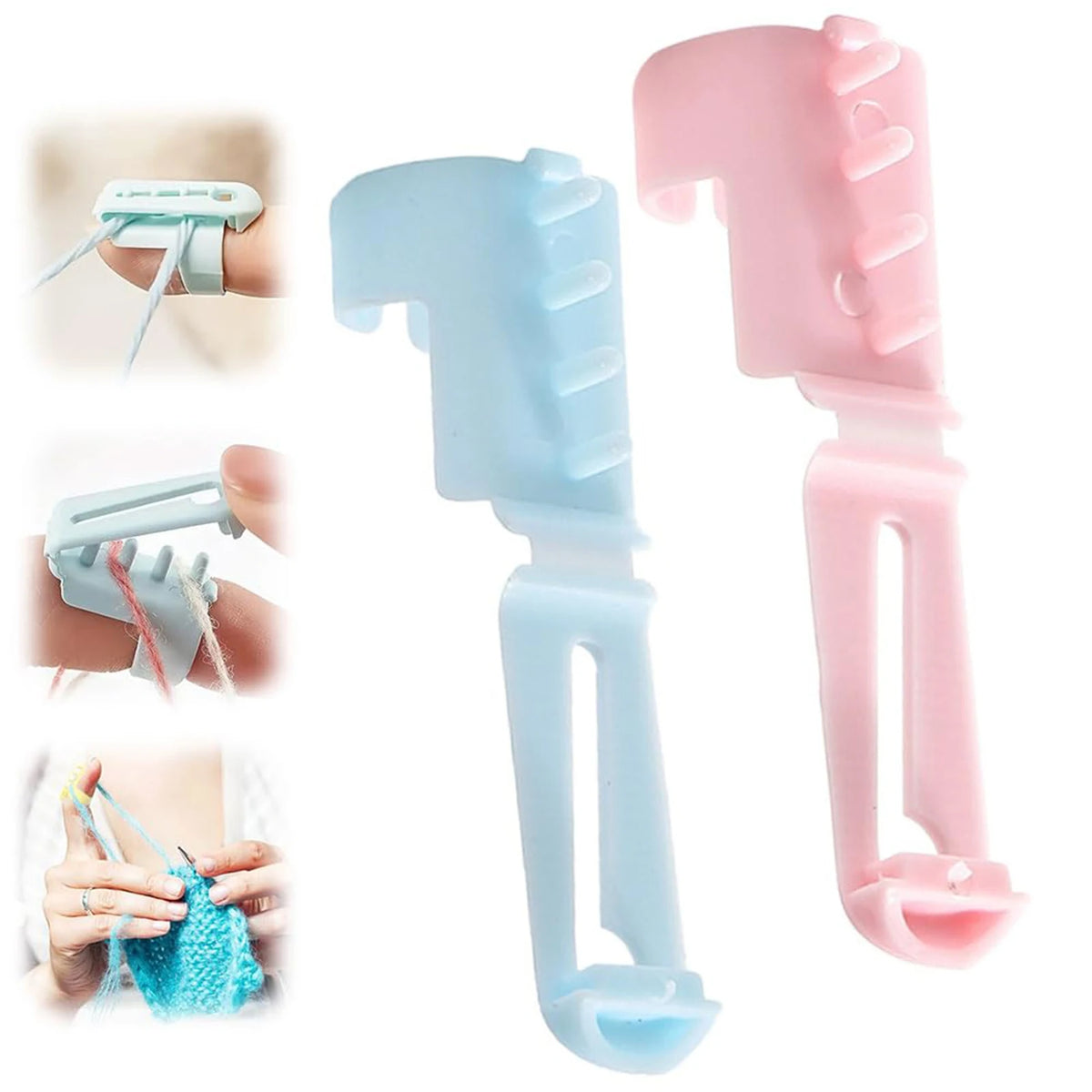 Pink and blue ergonomic yarn guide rings for smooth crochet and knitting