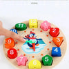 A wooden circle with numbered and shaped blocks, including numbers 1 through 12, used for clock recognition and time manageme