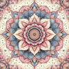 A detailed, colorful mandala abstract canvas art design featuring pink, blue, and cream tones.
