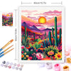 DIY sunset landscape paint by numbers kit featuring vibrant colors of cacti and mountains