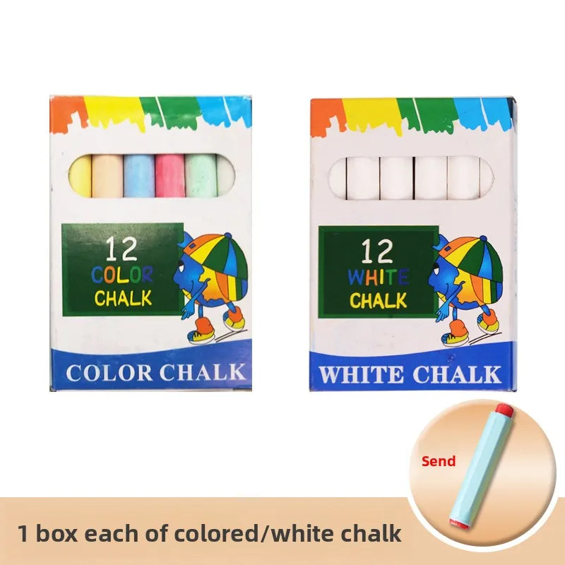 A box of colored and white chalk sticks for art and coloring