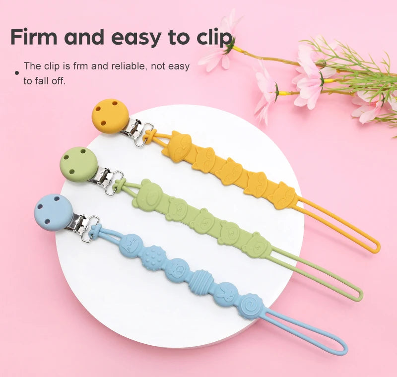 3-in-1 Silicone Pacifier Clip with Adorable Cartoon Animal Design