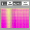 A sheet of round self-adhesive dot labels in pink and yellow colors, with a total count of 3900 pieces.
