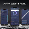 Affichage d'interfaces de contrôle d'application mobile montrant un accessoire de sabre laser sur divers écrans de smartphone