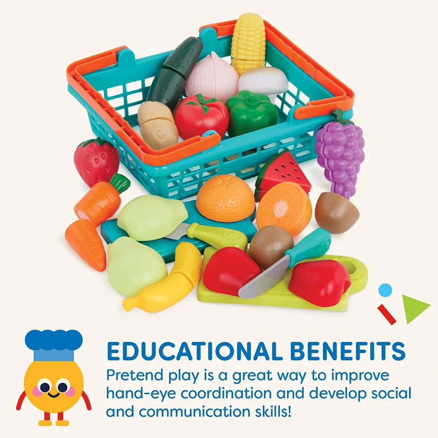 Pretend Play Food Cutting Set with Storage Basket for Kids