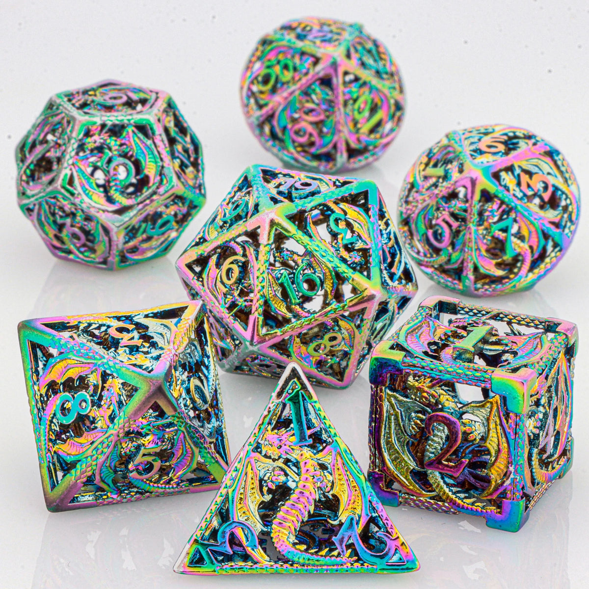 Hollow Metal Polyhedral Dragon Dice Set