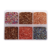 A clear plastic tray filled with various colors of crushed glass stones for resin and craft projects.