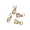 Gold-toned rhinestone heart charms for jewelry making, shown as individual pendants.