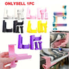A collection of pink, purple, and yellow adjustable diamond painting canvas stands with clamps shown in various angles.