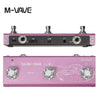 A pink M-VAVE multi-effects pedal featuring input/output jacks and bank controls.