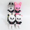 A set of eight cute cartoon animal plush toys featuring gray, pink, and white characters.