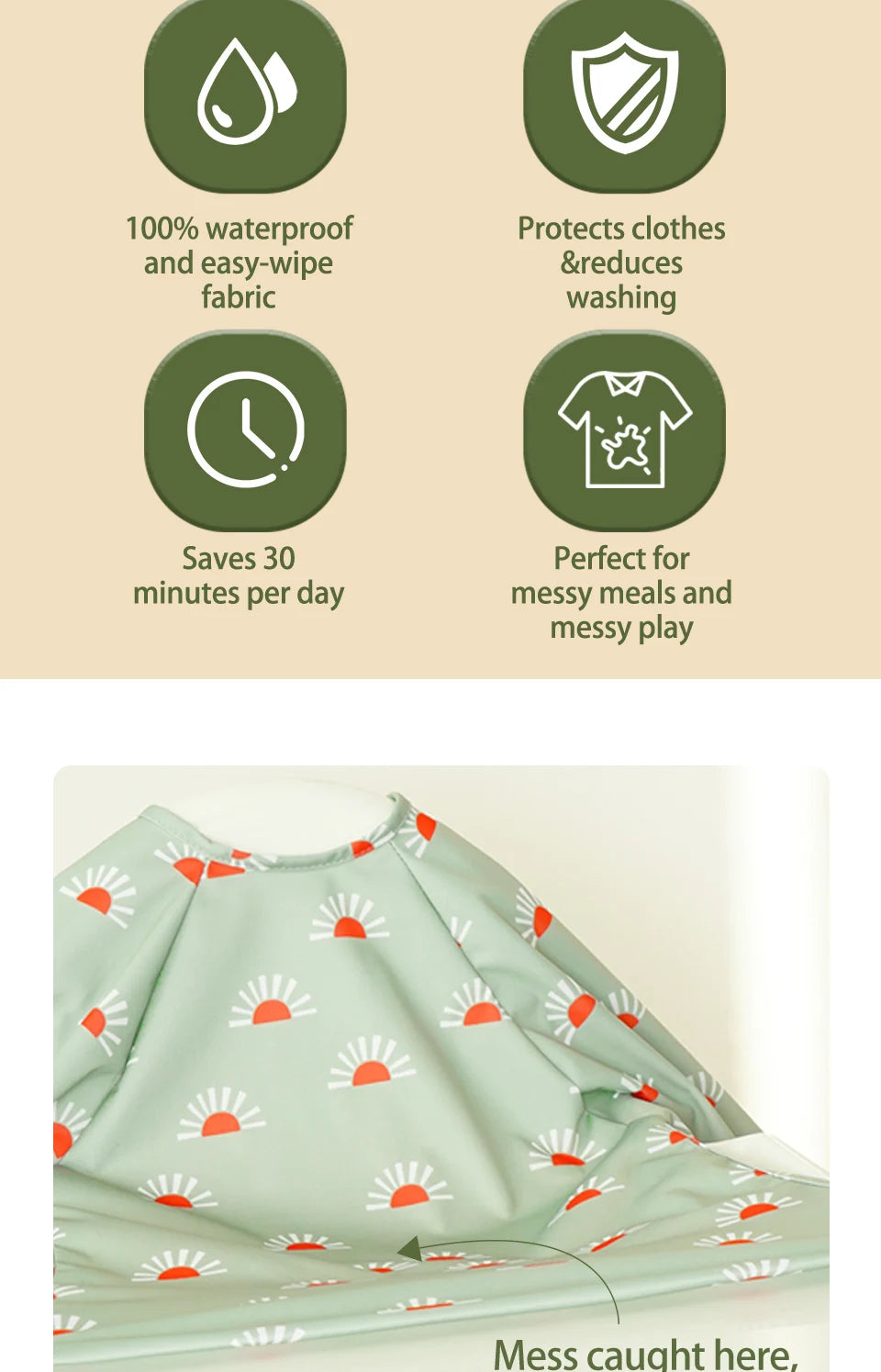 Waterproof Long-Sleeve Baby Bibs with Cute Designs
