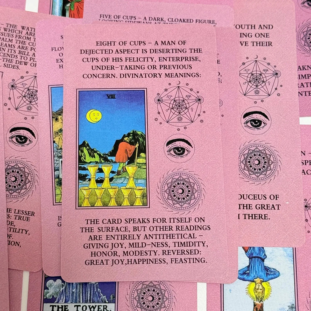 Pink Rider-Waite Tarot Cards – 78-Card English Deck with Keywords