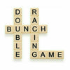 A wooden alphabet spelling game set with letters arranged to spell DRBUNCHLENGAME