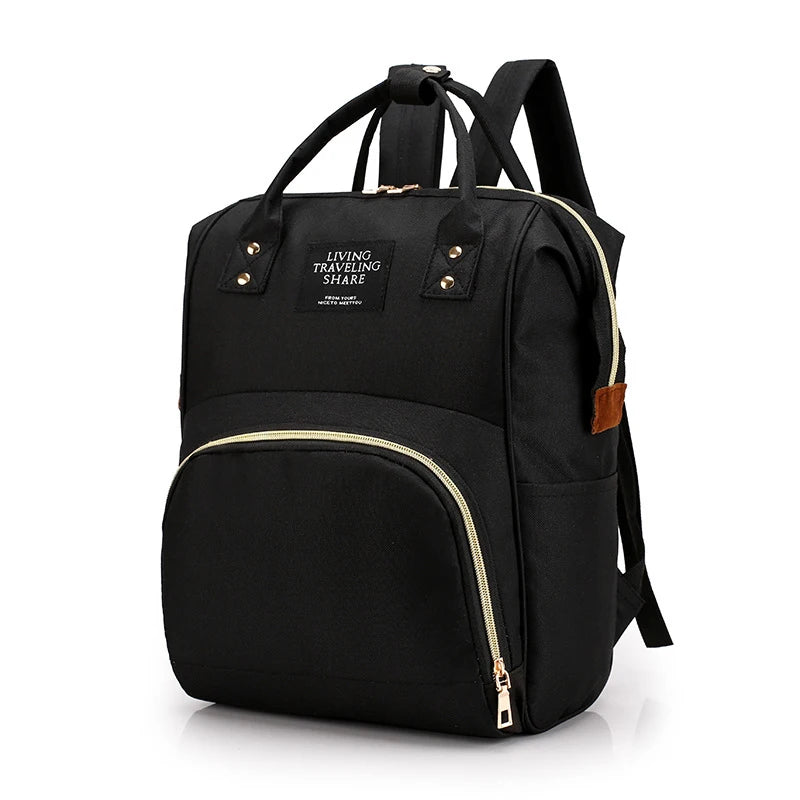 Canvas Baby Diaper Bag with Thermal Bottle Pockets & Hanging Design