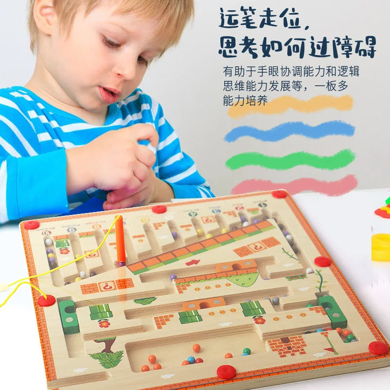 Magnetic Color Sorting Maze Toy – Wooden Montessori Puzzle Board