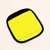 A yellow neoprene luggage handle cover with a black cushioned grip.