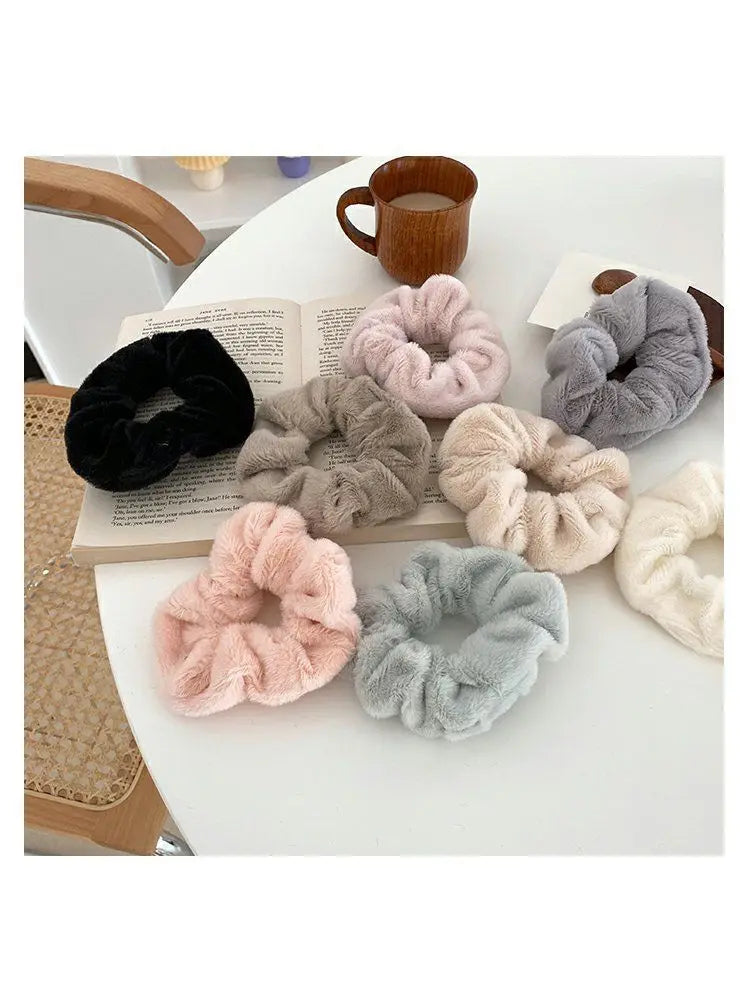 Plush Knit Scrunchie Hair Ties with Leather Accent