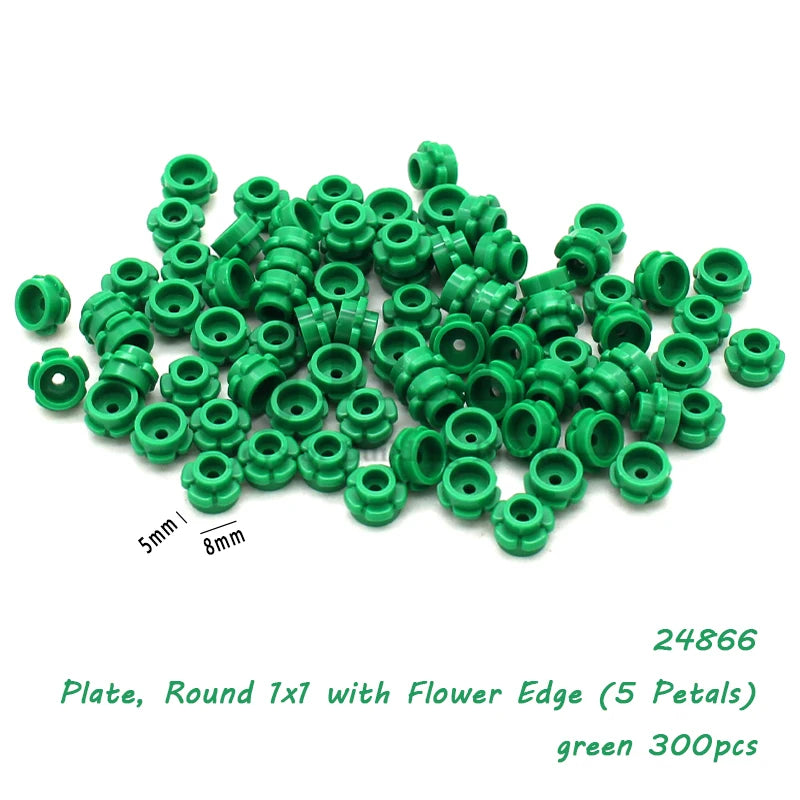 Green round 1x1 plate with flower edge building blocks, 300 pieces.