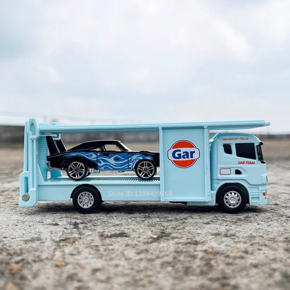 Diecast Metal Container Truck with Trailer – Pull-Back Action