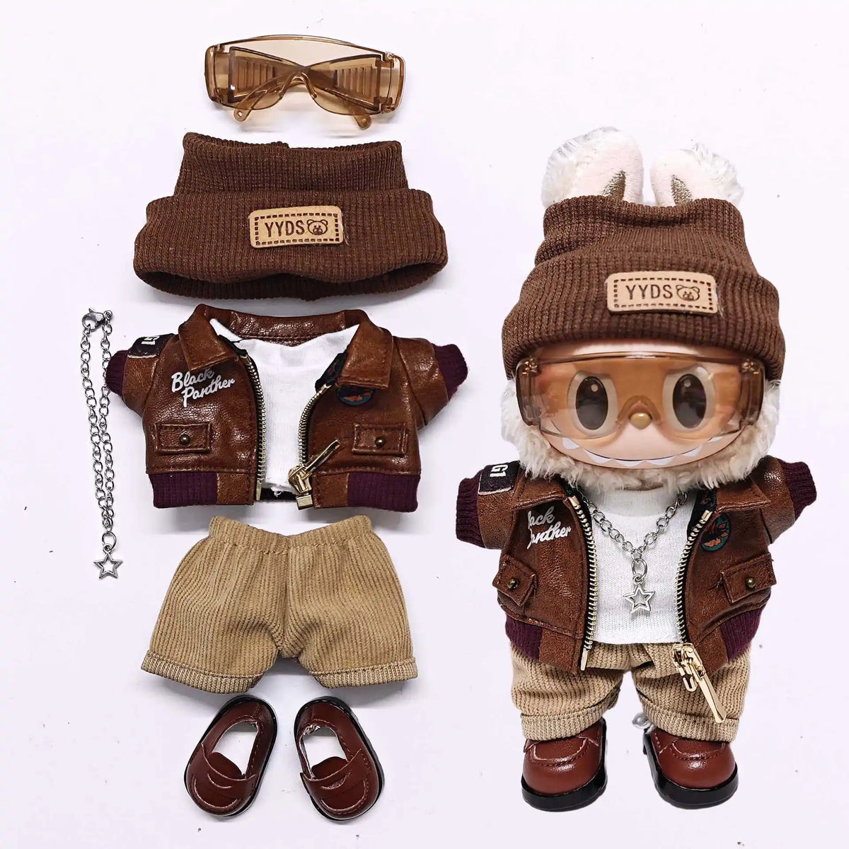 Retro Leather Jacket for 15/17cm Labubu Dolls