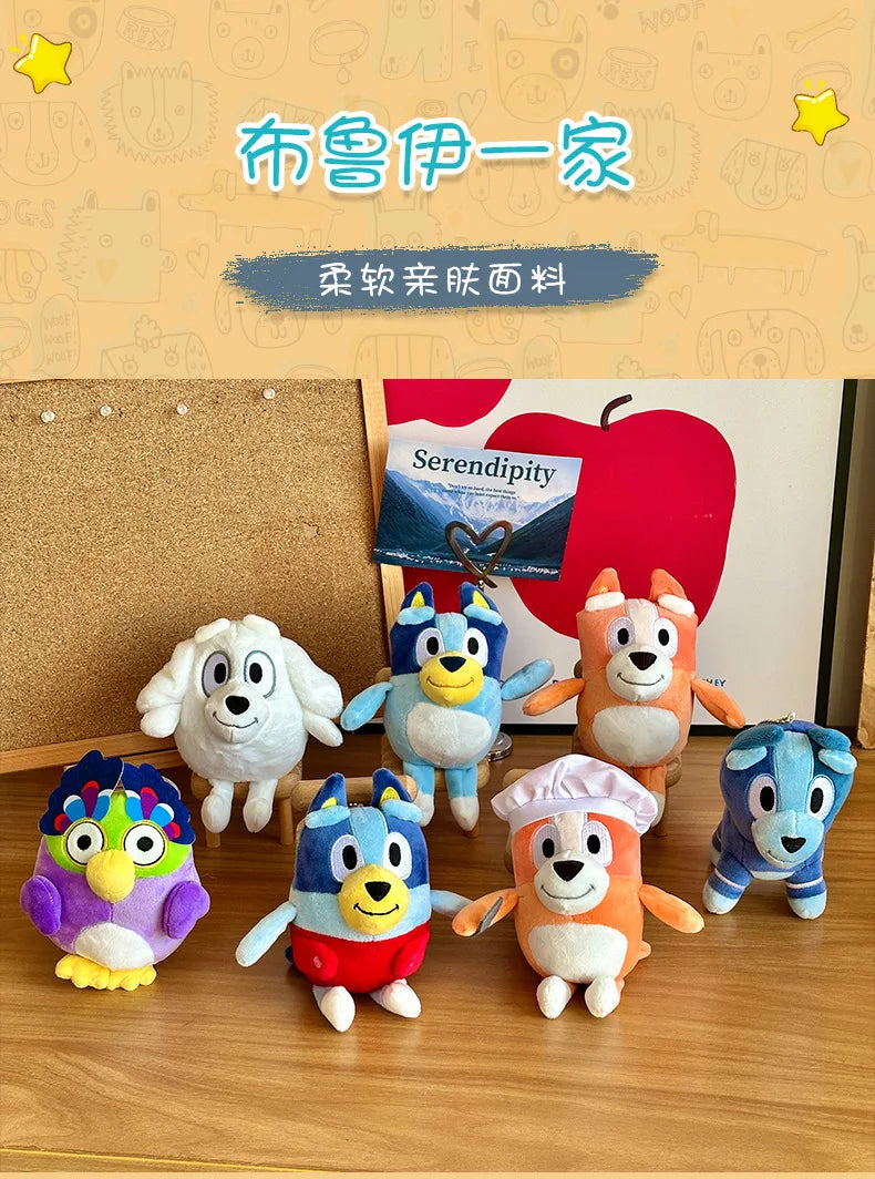 A collection of various colorful plush toys featuring animals and characters for children.