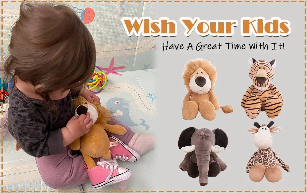 Soft Forest Animal Plush Toys Set – Lion, Elephant, Monkey & More