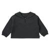 A black knit sweater top with a rounded neckline and long sleeves.