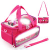 Pink Toniebox travel case with adjustable strap and included accessories