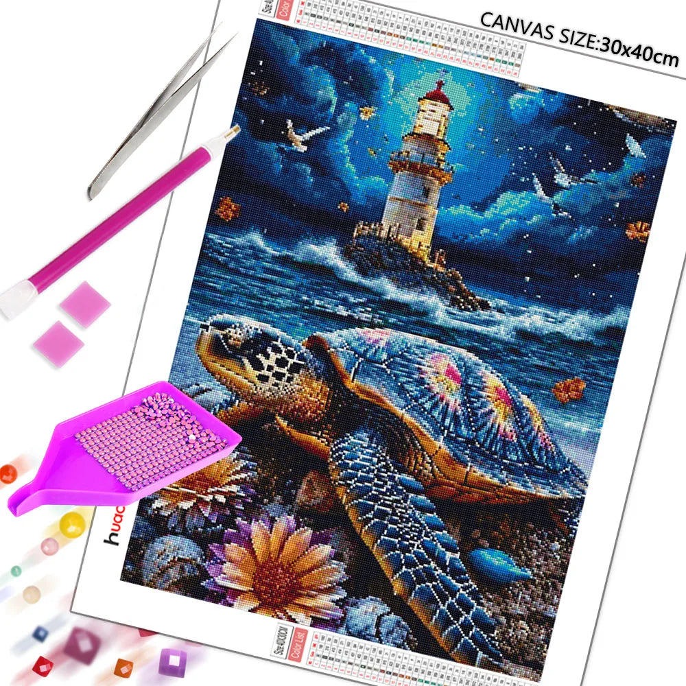 Sea Turtle Lighthouse Diamond Painting Kit