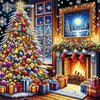 A festive Christmas tree diamond painting kit featuring a sparkling tree decorated with ornaments and lights.