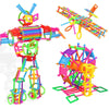 A colorful set of creative DIY stick building blocks shaped like a standing figure and various abstract structures.