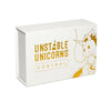 A white box for the Unstable Unicorns Control card game featuring a stylized unicorn illustration.