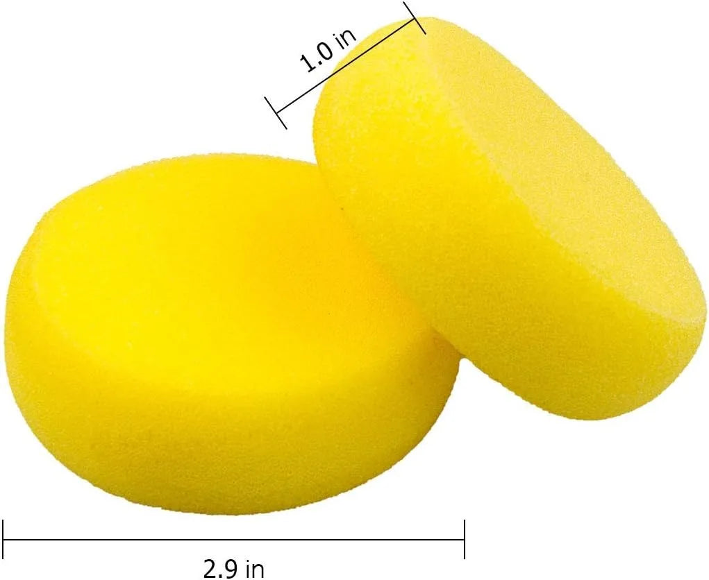 A yellow, dense paint sponge is shown with dimensions of 1.0 inch by 2.9 inches.