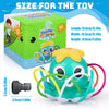 A green box containing an octopus water spray toy and a separate yellow and blue octopus sprinkler toy.