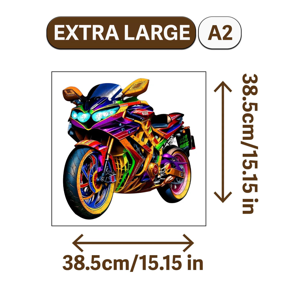 Extra large A2 wooden jigsaw puzzle of a motorcycle.