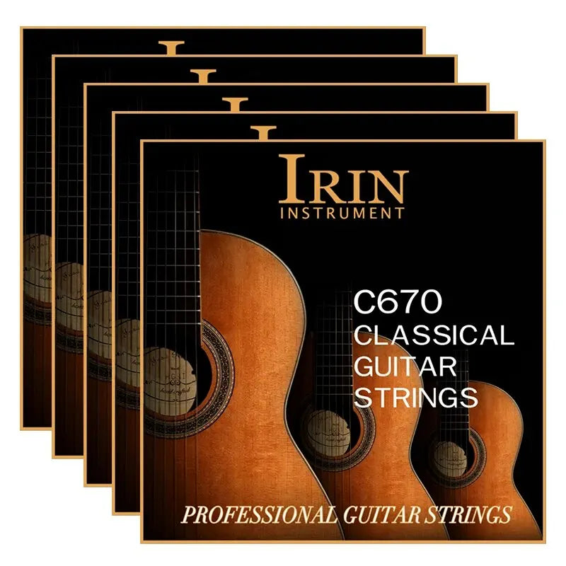 A set of IRIN C670 classical guitar strings with a transparent nylon core and silver-plated finish.