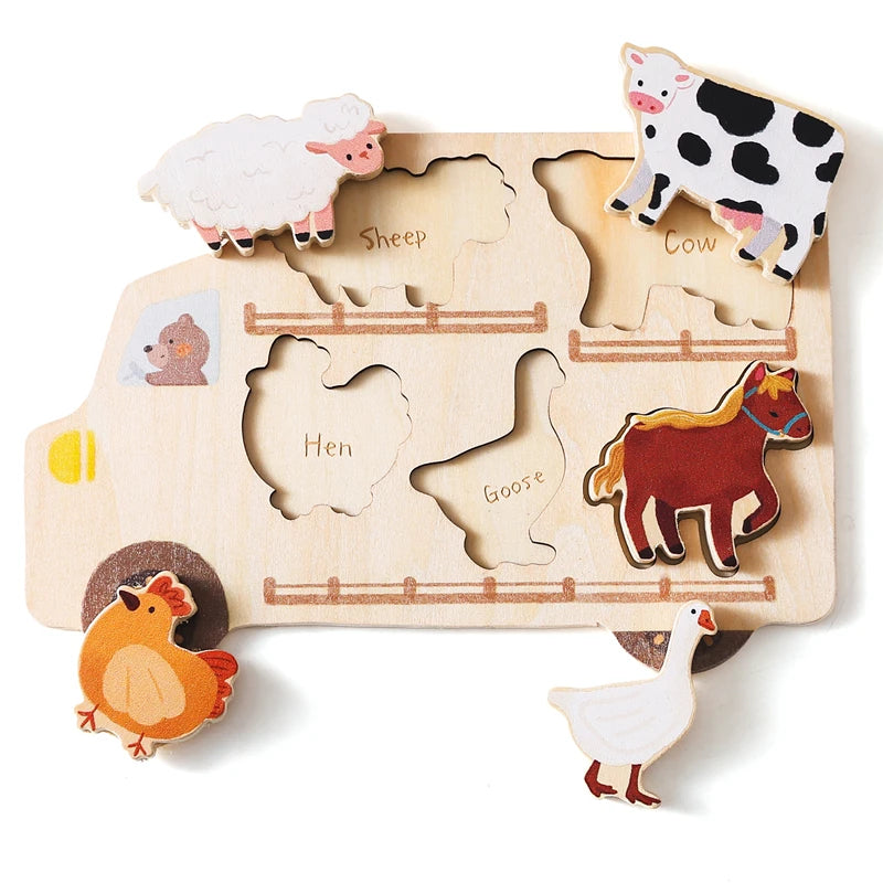 Wooden Vehicle Puzzle Board for Toddlers – Montessori Learning Toy