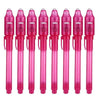 A set of pink invisible ink spy pens with UV light for writing secret messages