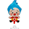 A blue and red circus clown balloon decoration for kids' birthday party